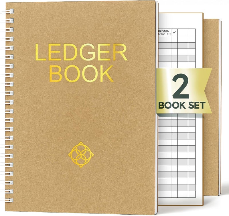 Zeno Ledger Book – 2 Pack Accounting Ledger Books for Small Business, Finance Planner, Expense Tracker, Bookkeeping Record Book, Account Tracker, Spreadsheet Notebook – Brown - Image 1